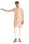 Buy_Shreyansh Designs_Pink Dupion Silk Embroidery Cutdana Adwith Geometric Bundi And Kurta Set _Online_at_Aza_Fashions