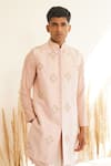 Buy_Shreyansh Designs_Pink Dupion Silk Embroidery Cutdana Adwith Geometric Bundi And Kurta Set 