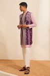 Shreyansh Designs_Purple Padma Silk Embellished Bead Gaurang Geometric Bundi Kurta Set _at_Aza_Fashions