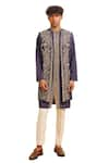 Buy_Shreyansh Designs_Blue Padma Silk Embellished Bead Manik Floral Vine Embroidered Bundi Kurta Set _Online_at_Aza_Fashions