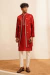 Buy_Shreyansh Designs_Red Padma Silk Embroidered Zardozi Ikshit Bundi Kurta Set  _at_Aza_Fashions