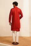 Shop_Shreyansh Designs_Red Padma Silk Embroidered Zardozi Ikshit Bundi Kurta Set  _at_Aza_Fashions