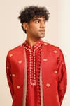 Buy_Shreyansh Designs_Red Padma Silk Embroidered Zardozi Ikshit Bundi Kurta Set  