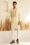 Buy_Shreyansh Designs_Off White Chanderi Silk Embroidered Zari Ekansh Kurta With Pant  _at_Aza_Fashions