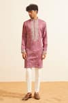 Buy_Shreyansh Designs_Purple Chanderi Silk Embroidered Svanik Mirrorwork Embellished Kurta With Pant _at_Aza_Fashions