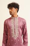 Buy_Shreyansh Designs_Purple Chanderi Silk Embroidered Svanik Mirrorwork Embellished Kurta With Pant 