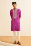 Buy_Shreyansh Designs_Purple Chanderi Silk Embroidered Thread Yajur Blossom Kurta With Pant _at_Aza_Fashions