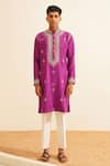 Shreyansh Designs_Purple Chanderi Silk Embroidered Thread Yajur Blossom Kurta With Pant _Online_at_Aza_Fashions