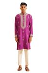 Shop_Shreyansh Designs_Purple Chanderi Silk Embroidered Thread Yajur Blossom Kurta With Pant _Online_at_Aza_Fashions