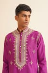 Shop_Shreyansh Designs_Purple Chanderi Silk Embroidered Thread Yajur Blossom Kurta With Pant 