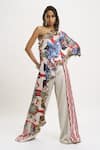 Buy_AK-OK_White Silk Printed Abstract Floral One Shoulder Top And Trouser Set  _at_Aza_Fashions