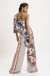 Shop_AK-OK_White Silk Printed Abstract Floral One Shoulder Top And Trouser Set  _at_Aza_Fashions