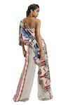 Shop_AK-OK_White Silk Printed Abstract Floral One Shoulder Top And Trouser Set  _Online_at_Aza_Fashions