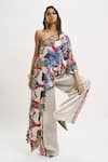 Buy_AK-OK_White Silk Printed Abstract Floral One Shoulder Top And Trouser Set  