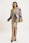 Buy_AK-OK_Multi Color Silk Printed Abstract Collar Blazer Knotted Skirt Set  _Online_at_Aza_Fashions