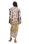 AK-OK_Multi Color Silk Printed Abstract Collar Blazer Knotted Skirt Set  _Online