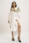 Shop_AK-OK_White Silk Embellished Metallic Stud Collar Sleeve Shirt Dress  