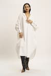 Buy_AK-OK_White Silk Embellished Metallic Stud Collar Sleeve Shirt Dress  _Online