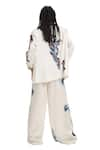 Shop_AK-OK_White Silk Printed Abstract Shawl Collar Blazer Pant Set _Online_at_Aza_Fashions