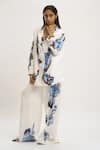 Shop_AK-OK_White Silk Printed Abstract Shawl Collar Blazer Pant Set 