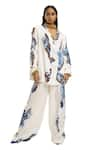 Buy_AK-OK_White Silk Printed Abstract Shawl Collar Blazer Pant Set _Online