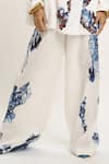 Shop_AK-OK_White Silk Printed Abstract Shawl Collar Blazer Pant Set _Online