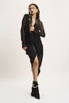 Buy_AK-OK_Black Silk Embellished Sequin Applique Open Blazer And Skirt Set  