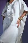 AK-OK_Cream Silk Embellished Bead V Neck Kaftan Dress  _Online_at_Aza_Fashions