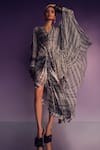 Buy_AK-OK_Multi Color Silk Printed Checkered Plunge V Neck Wrap With Dress  _Online