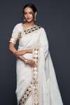 Buy_Gulabo by Abu Sandeep_Off White Jamdani Embellished Gota Border Saree _Online_at_Aza_Fashions