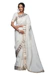 Shop_Gulabo by Abu Sandeep_Off White Jamdani Embellished Gota Border Saree _Online_at_Aza_Fashions