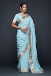 Shop_Gulabo by Abu Sandeep_Blue Jamdani Embellished Gota Polka Dot Saree  _Online_at_Aza_Fashions