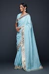 Gulabo by Abu Sandeep_Blue Jamdani Embellished Gota Polka Dot Saree  _at_Aza_Fashions