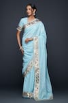 Buy_Gulabo by Abu Sandeep_Blue Jamdani Embellished Gota Polka Dot Saree  _at_Aza_Fashions