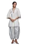Gulabo by Abu Sandeep_Off White Jamdani Embellished Gota Border Salwar _Online_at_Aza_Fashions