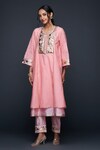Gulabo by Abu Sandeep_Peach Jamdani Embellished Gota Round Yoke Layered Kurta _at_Aza_Fashions