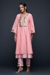 Gulabo by Abu Sandeep_Peach Jamdani Embellished Gota Round Yoke Layered Kurta  _at_Aza_Fashions