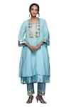 Gulabo by Abu Sandeep_Blue Jamdani Embellished Gota Round Placement Layered Kurta  _Online_at_Aza_Fashions