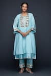 Buy_Gulabo by Abu Sandeep_Blue Jamdani Embellished Gota Round Placement Layered Kurta  _at_Aza_Fashions