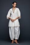 Buy_Gulabo by Abu Sandeep_Off White Jamdani Embellished Gota V Tunic _at_Aza_Fashions