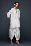 Buy_Gulabo by Abu Sandeep_Off White Jamdani Embellished Gota V Tunic 