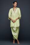 Gulabo by Abu Sandeep_Green Jamdani Embellished Gota V Applique Tunic  _Online_at_Aza_Fashions