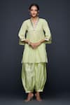 Buy_Gulabo by Abu Sandeep_Green Jamdani Embellished Gota V Applique Tunic _at_Aza_Fashions