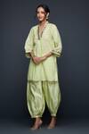 Gulabo by Abu Sandeep_Green Jamdani Embellished Gota V Applique Tunic _at_Aza_Fashions