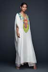 Gulabo by Abu Sandeep_Off White Cotton Silk Embroidery Gota V Neck Kaftan _Online_at_Aza_Fashions
