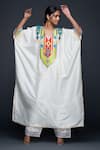 Buy_Gulabo by Abu Sandeep_Off White Cotton Silk Embroidery Gota V Neck Kaftan _Online_at_Aza_Fashions