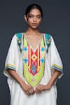 Shop_Gulabo by Abu Sandeep_Off White Cotton Silk Embroidery Gota V Neck Kaftan _Online_at_Aza_Fashions