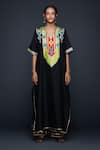 Gulabo by Abu Sandeep_Black Cotton Silk Embroidery Gota V Neck Kaftan _Online_at_Aza_Fashions