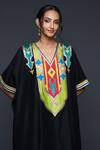 Buy_Gulabo by Abu Sandeep_Black Cotton Silk Embroidery Gota V Neck Kaftan _Online_at_Aza_Fashions