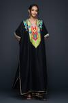 Buy_Gulabo by Abu Sandeep_Black Cotton Silk Embroidery Gota V Neck Kaftan _at_Aza_Fashions